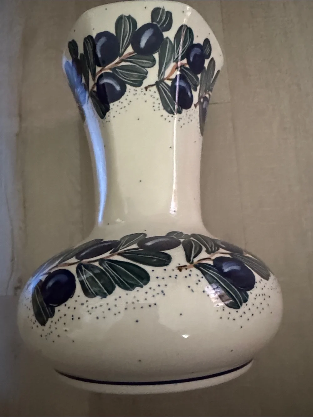 Vintage Polish Pottery Large Vase Vines